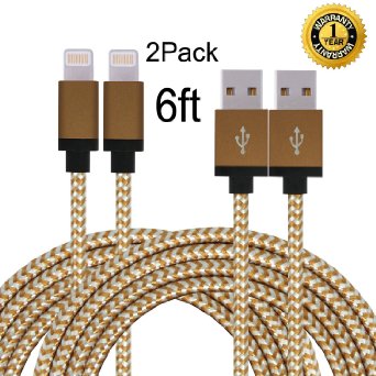 IFaxnn 2pcs 6FT Lightning Cable Popular Nylon Braided Extra Long USB Cord Charging Cable for iphone 6s, 6s plus,iPhone 5SE, 6plus, 6,5s 5c 5,iPad Mini, Air,iPad5,iPod on iOS9.(coffee white).