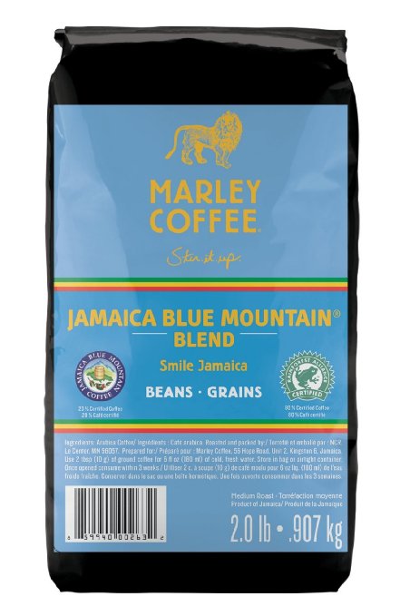 Marley Coffee Smile Jamaica, Jamaica Blue Mountain Blend, Whole Bean Coffee, 2 Pound