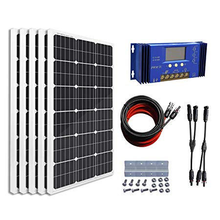 ECO-WORTHY 500 Watts Complete Solar Kit Off-Grid: 5pcs 100W Polycrystalline Solar Panel Module   60A Charge Controller   32 Feet Solar Cable Adapter   Y Branch MC4 Connectors   Z Brackets Mount