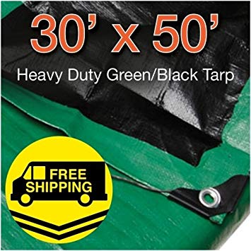 30' x 50' Heavy Duty Green/Black Reversible 10 Mil Poly Tarp
