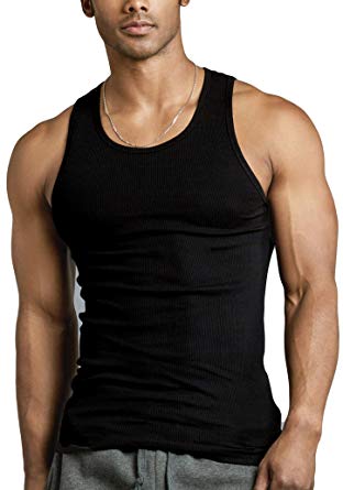 ToBeInStyle Men's Pack of Fine Ribbed Cotton Scoop Neck Sleeveless Tanks