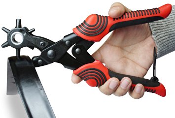 Nouventi Leather hole punch - Heavy duty puncher tool with 6 sizes on revolving head - Requires less strength - Uses for leather, watches, belts, fabric, plastic, saddle -Punch professional holes now!