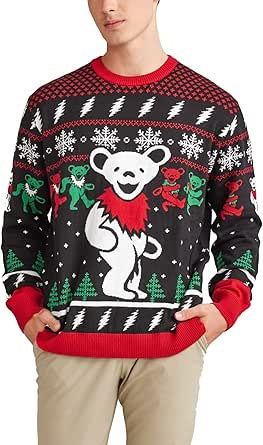 Ripple Junction Grateful Dead Christmas Sweater Dancing Bears Steal Your Face Novelty Knit Sweater Gift Officially Licensed