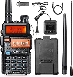 [Chirp Compatible] BAOFENG GT-5R PRO Ham Radio Handheld, 5W Dual Band Two Way Radio, UHF/VHF/FM/Airband/NOAA Multi-Band Receiver with 1800mAh Battery, Programming Cable, Extra 15.5” High Gain Antenna