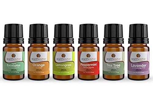 Earthroma 100% Pure Aromatherapy Essential Oils Gift Set-6 Pack 5 ml (1/6 oz) 100% Pure & Therapeutic grade (Peppermint, Orange, Eucalyptus, Lavender, Tea Tree, Lemongrass)