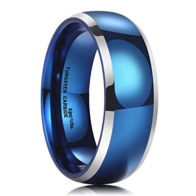 King Will TYRE Men's 8mm Tungsten Carbide Ring Two Tone Blue/Black Plated Polish Beveled Edge Wedding Band