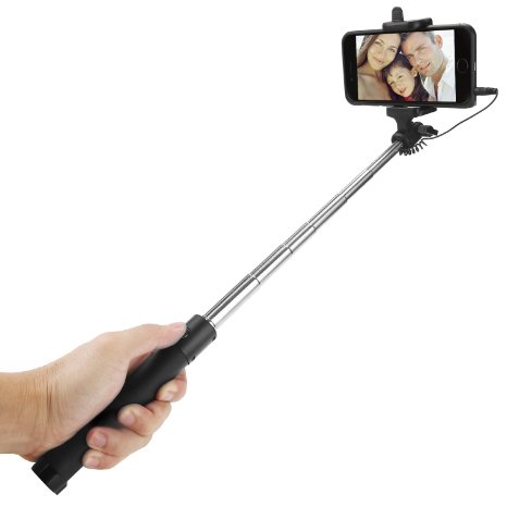 Selfie Stick Iwotou Wired Extendable Selfie Stick U-Shape Monopod for iPhone 6s 6 6 Plus 5 5s 4s Samsung Galaxy S6S6 EdgeS5 Wired Black