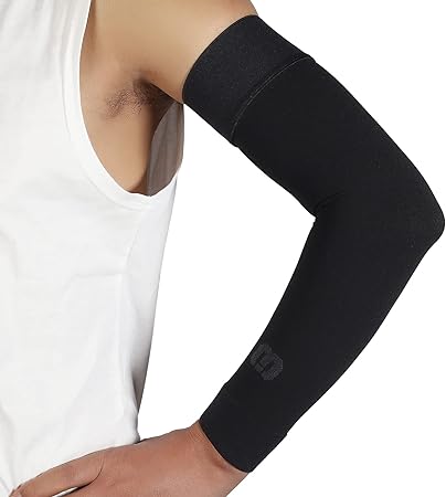 MGANG Lymphedema Compression Arm Sleeve for Women Men, Opaque, 20-30 mmHg Compression Full Arm Support with Silicone Band, Relieve Swelling, Edema, Post Surgery Recovery, Single Black M