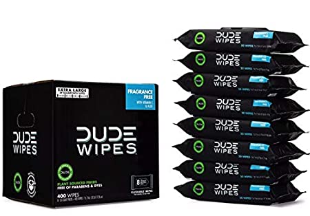 DUDE Wipes Better than Toilet Paper Flushable Wipes, Fragrance Free, (8 Packs, 50ct Wipe Per Pack), Unscented Extra Large Flushable Wet Wipes with Vitamin-E & Aloe, for at-Home Use, Septic and Sewer Safe