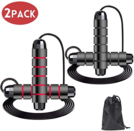 Mesuyoku Jump Rope, Tangle-Free Ball Bearing Speed Jump Rope for Women, Men, and Kids Exercise Fitness, Adjustable Steel Jump Rope Workout with Foam Handles for Gym, Home Exercise, Slim Body-2 Pack