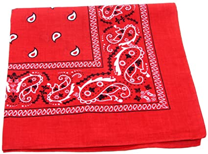 100% Cotton Double Sided Print Paisley Bandana Scarf, Head Wrap - Red, 22" X 22"