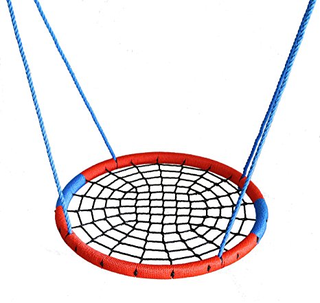 Web Riderz Superhero Outdoor Swing N' Spin- Safety rated to 600 lb, Adjustable length hanging ropes, Ready to hang, Easy Install, 39 Inch Diameter