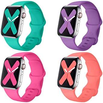Misker 4 Pack Sport Band Compatible with for Apple Watch Band 38mm 40mm 42mm 44mm, Soft Silicone Sport Strap Compatible with iWatch Series 5 4 3 2 12
