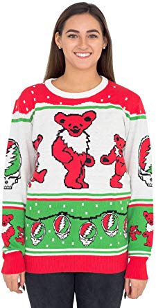 Ripple Junction Grateful Dead Bears with Steal Your Face Ornaments Christmas Sweater