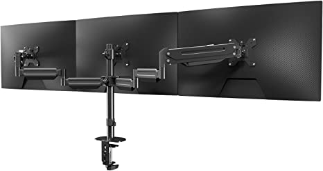 suptek Triple Monitor Stand - 3 Monitor Mount with Gas Spring Monitor Arm Fit Three 17 to 32 inch Flat/Curved LCD Computer Screens with Clamp, Black MD8003