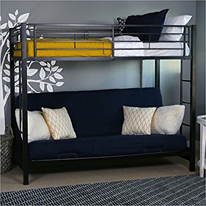 Sturdy Metal Twin-over-Futon Bunk Bed in Black Finish