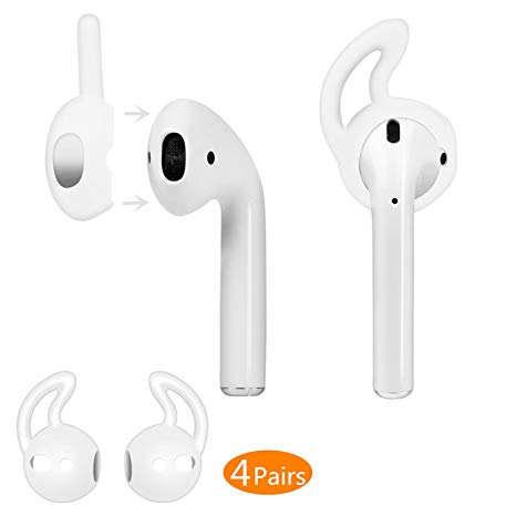 Airpods ear hooks and covers accessories by MRPLUM for Apple Earphone, Earbuds, EarPods(White-4 Pairs)