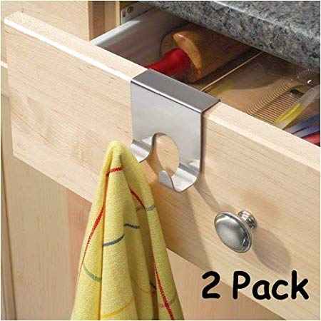 Jed Mart Over The Cabinet Drawer Stainless Steel Double Hook, Towel/Robe Hook for Kitchen and Bathroom (Pack of 2)