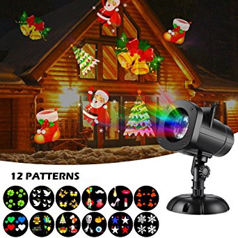 Star Shower Slide Show Halloween Christmas Outdoor Night Snowflakes Projector Light Decorations 12 Slides LED Moving Landscape Spotlights for Holiday Christmas Decorations