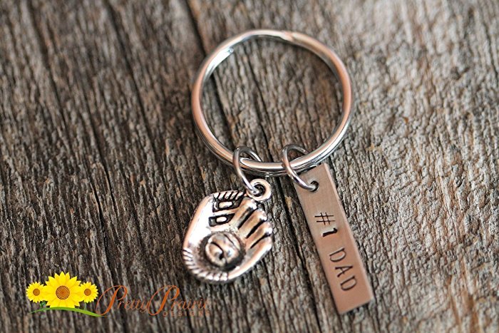 Hand Stamped Baseball or Softball Glove Keychain - Custom Keyring for Dad or Players Dads - Gymbag Zipper Tag