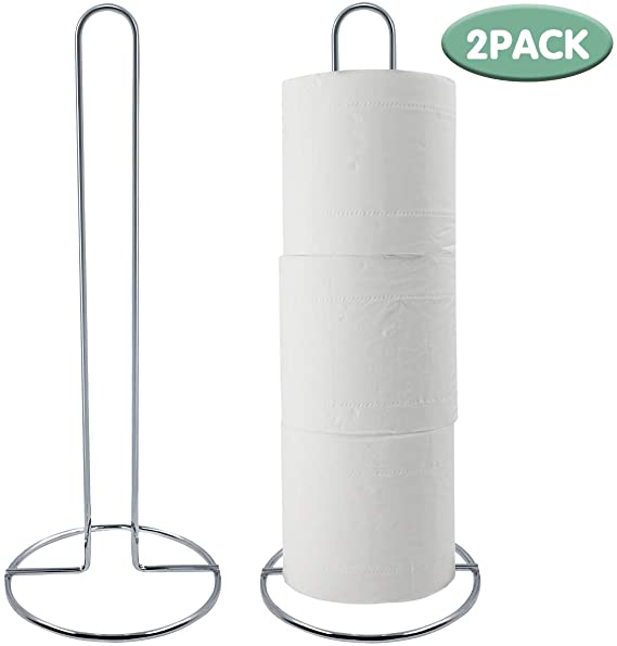 TOPSKY Toilet Paper Holder, Free Standing Toilet Tissue Paper Roll Storage Holder for Bathroom Storage,(Stand Holder Silver)