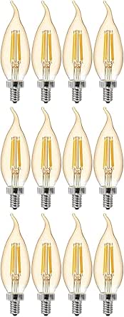 GE (12 Bulbs) Vintage Amber Glass LED Chandelier Bulb, Candelabra Base, 60 watt Equivalent, 400 lumens, Dimmable Decoractive LED Bulb