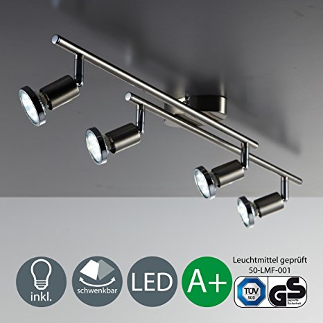 LED ceiling spotlights | Four LED spots 3 W 250 lumens each | Pivotable rotating spots and adjustable light arms | GU 10 lamp holder | EEC A