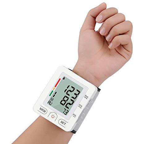 Wrist Blood Pressure Monitor Fully Automatic Digital Blood Pressure Cuff FDA Approved Electric Portable BP Monitor with LCD Display and Memory Storage Function for 2 Users (White, Wrist)
