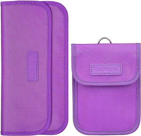 Wisdompro Faraday Bag for Phones and Faraday Key FOB Protector Bundle - Purple