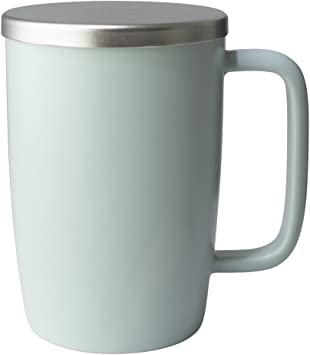 FORLIFE Dew Satin Finish Brew-In-Mug with Basket Infuser & Stainless Lid 18 oz.,  Minty Aqua