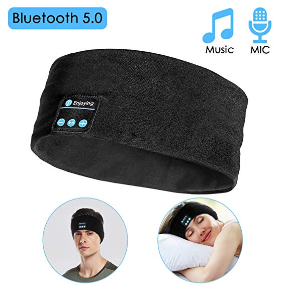 Sleep Headphones Bluetooth Wireless Headband, LC-dolida Sleeping Mask Headphones Bluetooth 5.0 for Side Sleepers Muisc Earphones with HD Stereo, Long Play Time, for Sports, Travel, Black