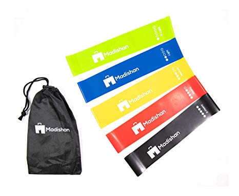 Madishan Exercise Resistance Loop Bands – Set of 5 Workouts Tension Bands – Resistance Band for Glutes and Legs – Elastic Fitness Loop Bands for Physical Training