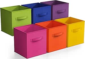 Sorbus 11 Inch Fabric Storage Cubes - Sturdy Collapsible Storage Bins & Handle 6 Foldable Baskets for Organizing Clothes - Multi Colored Storage Baskets for Shelves, Kids Room Closet and Toys Storage