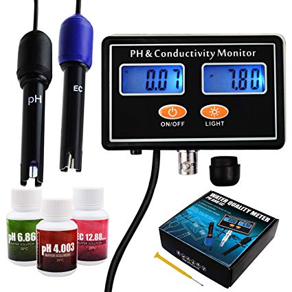 pH/EC Conductivity Meter with ATC Water Quality Tester 0.0-14.0pH / 0~19.99ms/cm Aquarium, Hydroponics Tool