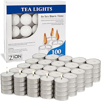 Zion Judaica Premium Unscented Tealight Candles Set Smokeless Multi-Pack Tea Candles Dripless Clean Burning Tea Lights Long Lasting Candlelight for Home Décor Religious Ceremonies (4 Hour, 100, Count)