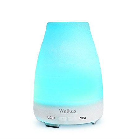 Essential Oil Diffuser, Walkas 100ml Aroma Essential Oil Cool Mist Humidifier with Adjustable Mist Mode,Waterless Auto Shut-off and 7 Color LED Lights Changing for Home Office Baby Yoga