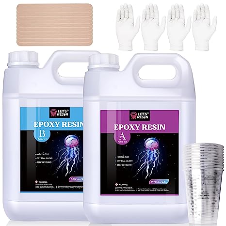 LET'S RESIN Resin Epoxy Kit, 1.5 Gallon Bubble Free & Crystal Clear Epoxy Resin Supplies with Measuring Cups,Stir Stick,Gloves,Resin and Hardener for Mold Casting,Table Top,Jewelry,Art,Craft