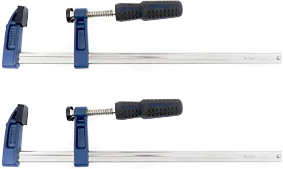 Set Taytools Light Duty Adjustable Bar Clamps, German F Style, 2 Inch Throat Depth, Profiled Serrated Rail, Soft Grip Handle (2, 12 inch)
