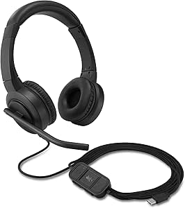 Kensington H1000 USB-C On-Ear Headset, 270° Rotating Noise-Canceling Microphone, Quick Buttons for Volume, Play/Pause, Mute, and Busy, PC/Mac/Laptop - Black (K83450WW)