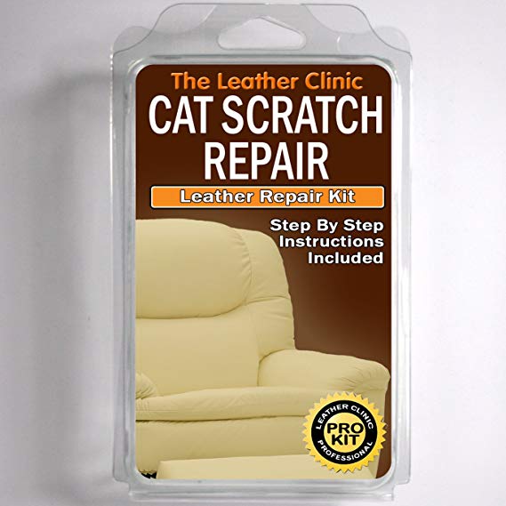 Leather CAT SCRATCH Repair Kit. Easy to Use. Complete with Filler & Colour. (Light Grey)