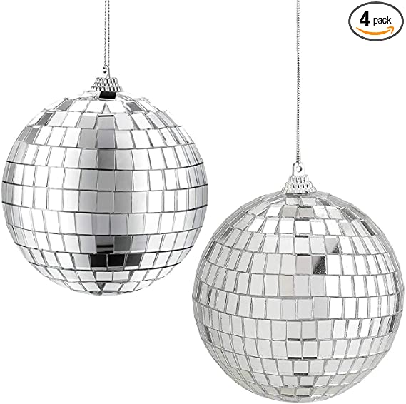 4 Pack Mirror Disco Balls,Silver Hanging Party Disco Ball for Party or DJ Light Effect, Home Decorations, Stage Props, Game Accessories (3.15 Inch)
