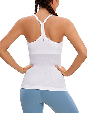 CRZ YOGA Seamless Workout Tank Tops for Women Racerback Athletic Camisole Sports Shirts with Built in Bra