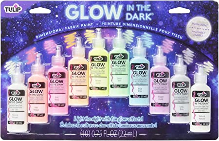 Tulip Glow in The Dark Dimensional Fabric Paint, 0.75 FL OZ 10 Pack, Permanent, Washable