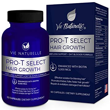 Vie Naturelle Hair Loss Vitamins Supplement for Fast Hair Growth - DHT Blocker with 5000mcg Biotin for Women and Men - 60 Small Pills 30 Day Supply