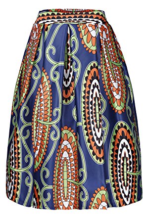 Annflat Women's African Print Knee Length Flare Skirts With Pockets