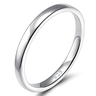 925 Sterling Silver Ring High Polish Plain Dome Tarnish Resistant Comfort Fit Wedding Band