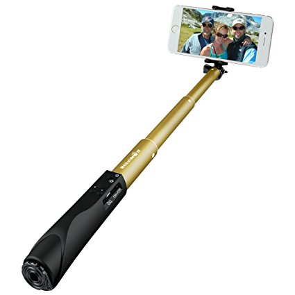 BlitzWolf Built-in Remote Shutter Self-Portrait Extendable Wireless Bluetooth Selfie Stick with Zoom and Camera Switching Button for iPhone 6 6s Plus, Samsung Galaxy S6 Android (Golden)