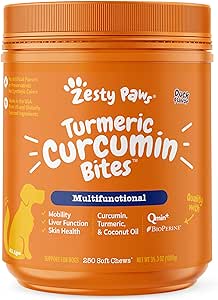 Zesty Paws Turmeric Curcumin for Dogs - for Hip & Joint Mobility Supports Canine Digestive Cardiovascular & Liver Health Coconut Oil for Skin Health with 95% Curcuminoids + BioPerine - 250 Count