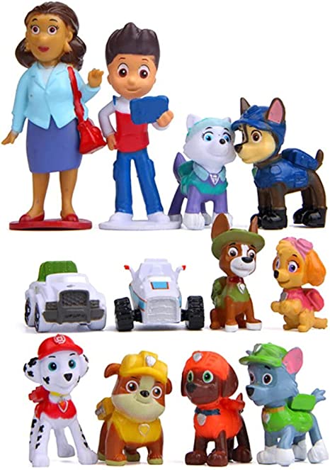 Paw Patrol Cake Toppers – Set of 12 Paw Patrol Party Supplies Cupcake Figurines with Keychain – Durable and Safe Materials - Ideal for Birthday Cake Decoration, Ornaments