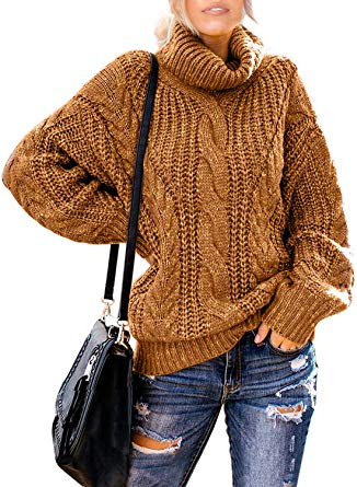 FARYSAYS Women's Cable Knit Turtleneck Long Sleeve Oversize Chunky Pullover Sweater Outerwear